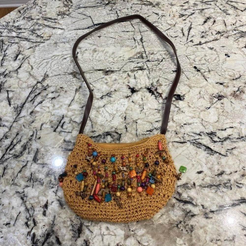 Cappelli‎ Straworld Boho Crossbody Bag Purse Beads Stones Charms
